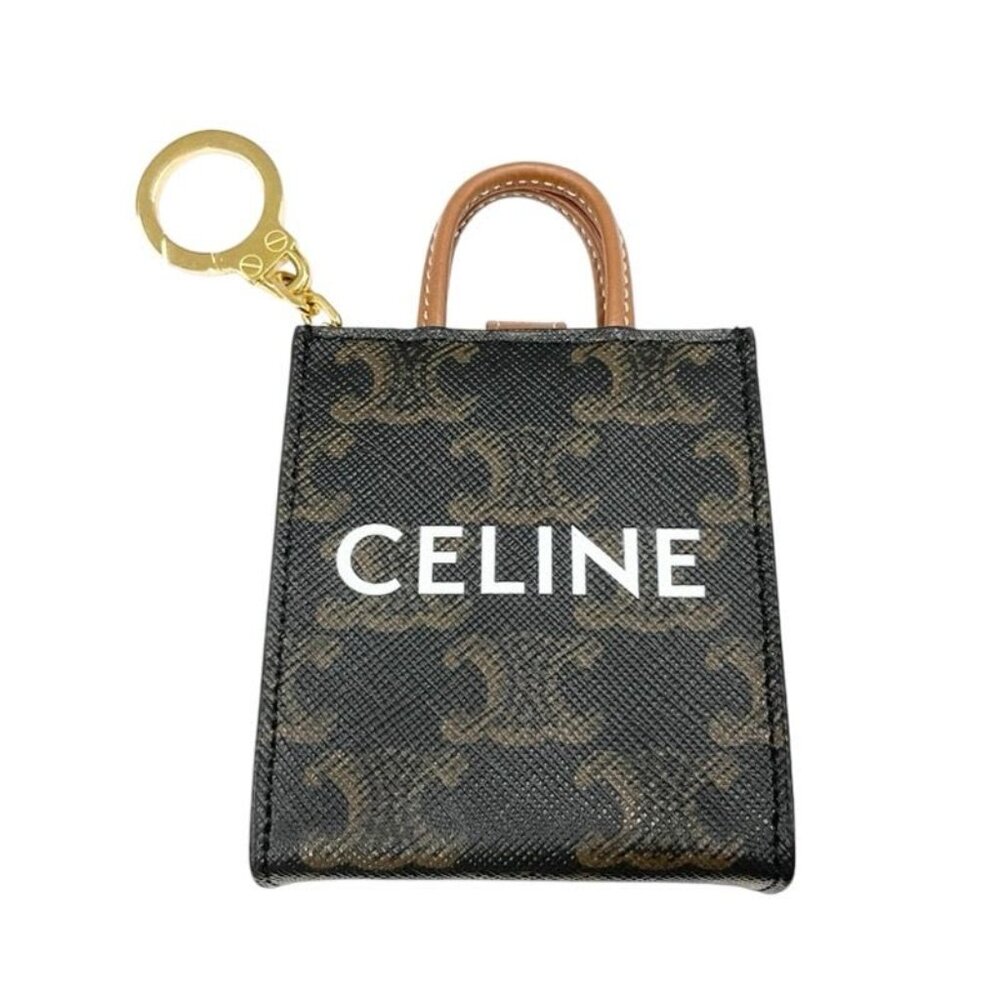 Celine Charm Brown White Gold Triomphe Canvas Logo Micro Vertical Cabas - Picture 1 of 9